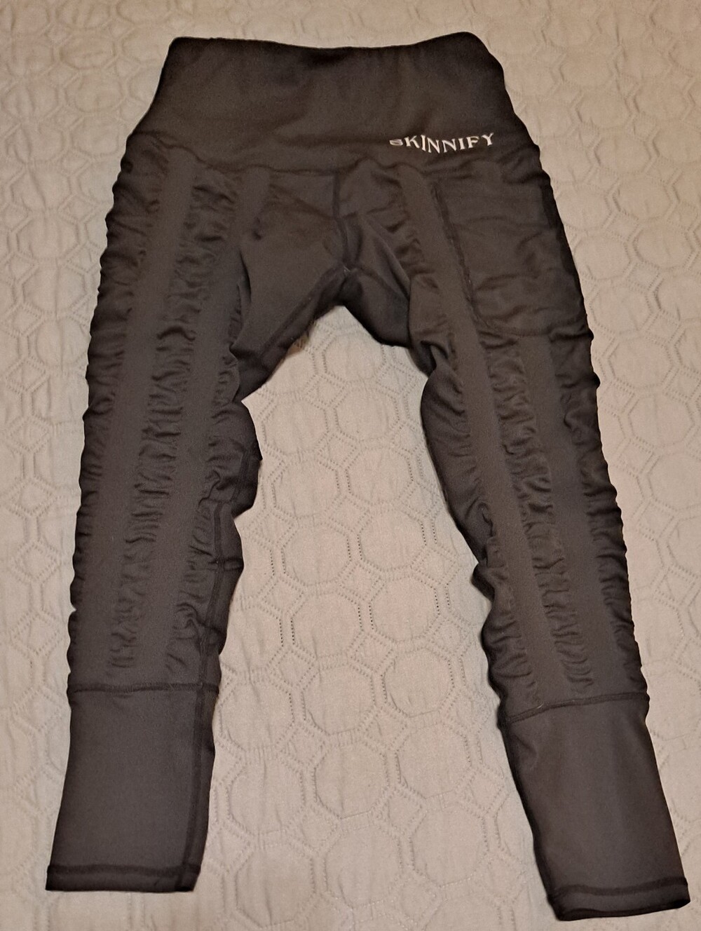 SKINNIFY  Womens Black Ruched Side-Panel Leggings Sz S
